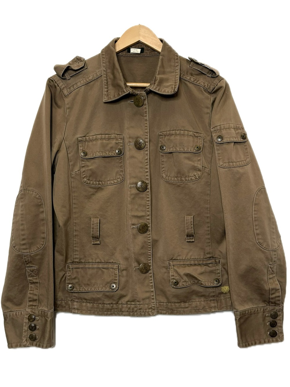 J Crew Military Jacket Womens Size Large Brown Cargo Pocket Cotton Sateen Field